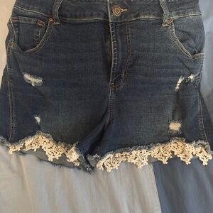 Maurices Dark Blue Denim Shorts with White Crochet Trim